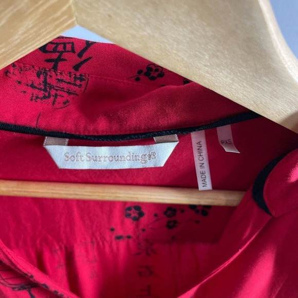 Soft Surroundings Pagoda Shirt Red Black French Knot Buttons Petite Size XS - Picture 3 of 7
